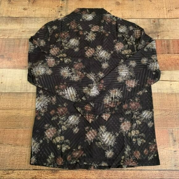 ASOS regular shirt with deep revere button up sheer floral black white pink - M - Picture 6 of 8